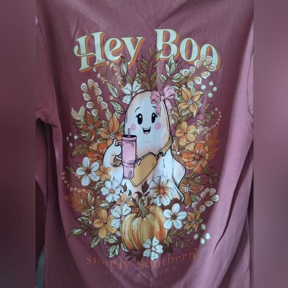 Simply Southern Women's Ghost Stanley Hey Boo Long Sleeve T-shirt Size S NWT - Picture 4 of 6